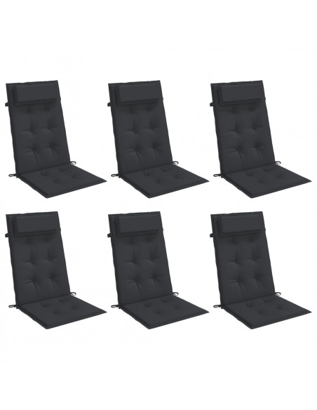 Cuscini per Sedia con Schienale Alto 6pz Nero in Tessuto Oxford