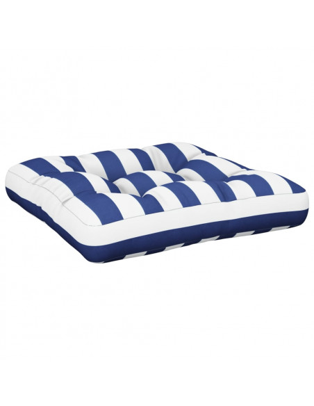 Cuscino per Pallet Strisce Bianche e Blu 60x60x12 cm in Tessuto