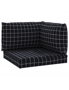 Cuscini per Pallet 3 pz Motivo a Quadri Nero in Tessuto Oxford 2