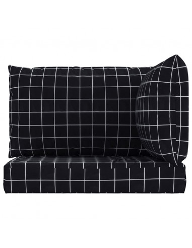 Cuscini per Pallet 3 pz Motivo a Quadri Nero in Tessuto Oxford