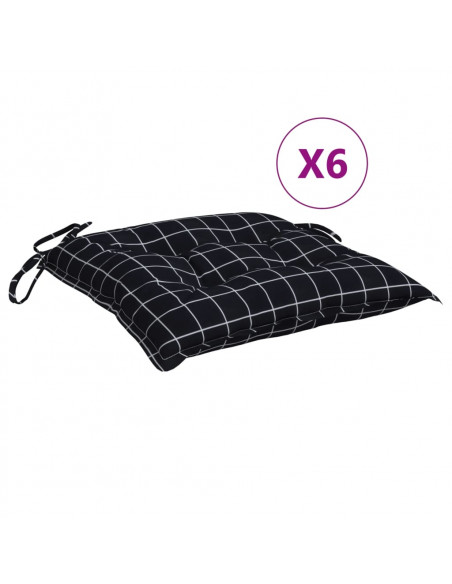 Cuscini per Sedia 6 pz Motivo a Quadri Nero 40x40x7 cm Tessuto