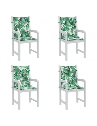 Cuscini per Sedia Schienale Basso 4 pz Motivo Foglie in Tessuto