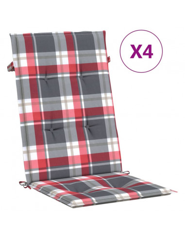 Cuscini per Sedie 4 pz Rossi a Quadri 120x50x3 cm in Tessuto