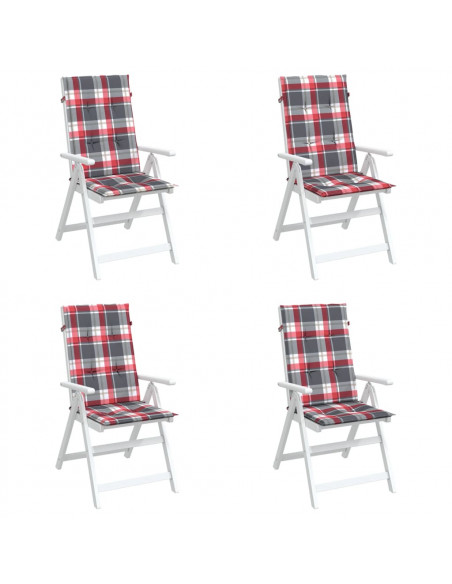 Cuscini per Sedie 4 pz Rossi a Quadri 120x50x3 cm in Tessuto