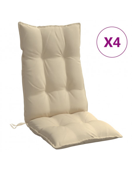 Cuscini per Sedia con Schienale Alto 4 pz Beige Tessuto Oxford