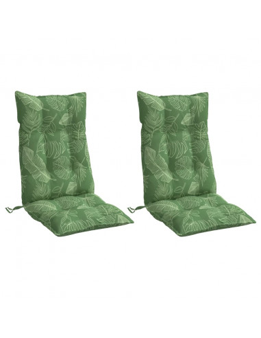 Cuscini Sedia Schienale Alto 2 pz Motivo Foglie Tessuto Oxford