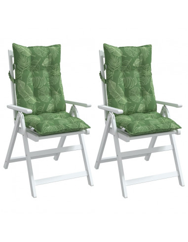 Cuscini Sedia Schienale Alto 2 pz Motivo Foglie Tessuto Oxford