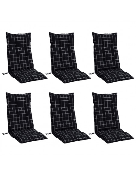 Cuscini Sedia Schienale Alto 6 pz Quadri Nero Tessuto Oxford