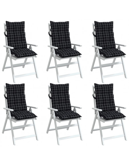 Cuscini Sedia Schienale Alto 6 pz Quadri Nero Tessuto Oxford