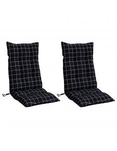 Cuscini Sedia Schienale Alto 2 pz Quadri Nero Tessuto Oxford 2