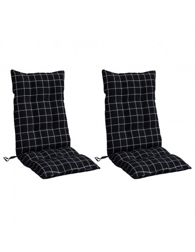 Cuscini Sedia Schienale Alto 2 pz Quadri Nero Tessuto Oxford
