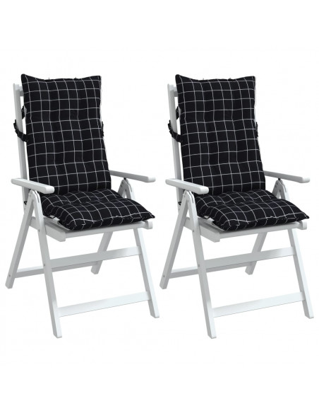 Cuscini Sedia Schienale Alto 2 pz Quadri Nero Tessuto Oxford
