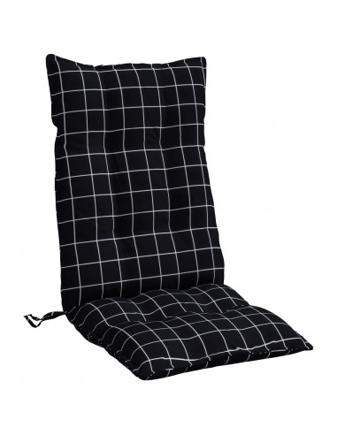 Cuscini Sedia Schienale Alto 2 pz Quadri Nero Tessuto Oxford