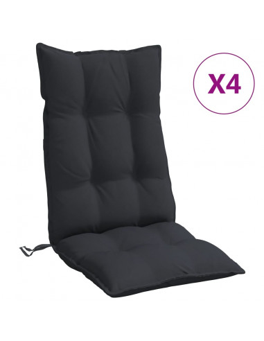 Cuscini per Sedia con Schienale Alto 4pz Nero in Tessuto Oxford