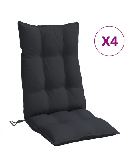 Cuscini per Sedia con Schienale Alto 4pz Nero in Tessuto Oxford