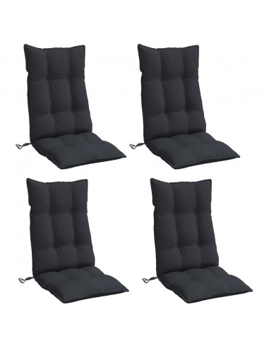 Cuscini per Sedia con Schienale Alto 4pz Nero in Tessuto Oxford