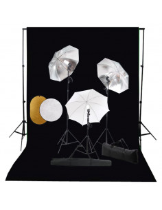 Kit Studio Fotografico con Luci Ombrelli Fondale e Riflettore 2