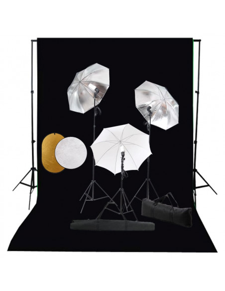 Kit Studio Fotografico con Luci Ombrelli Fondale e Riflettore