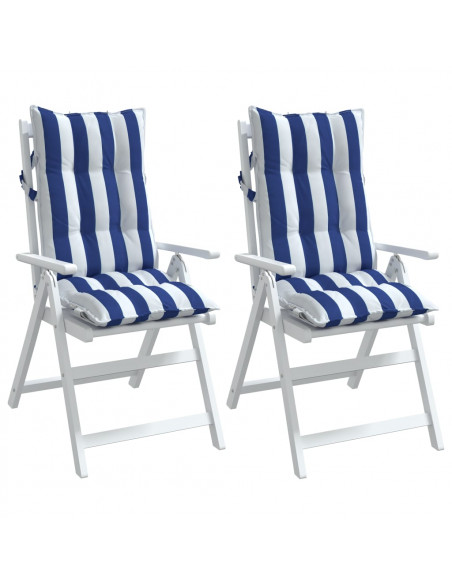 Cuscini Sedia Schienale Alto 2 pz Bianco e Blu Tessuto Oxford
