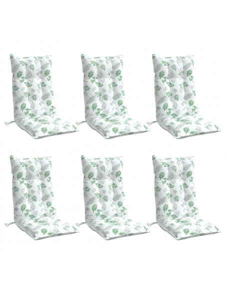 Cuscini Sedia Schienale Alto 6 pz Motivo Foglie Tessuto Oxford