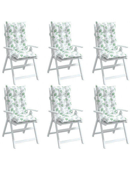 Cuscini Sedia Schienale Alto 6 pz Motivo Foglie Tessuto Oxford