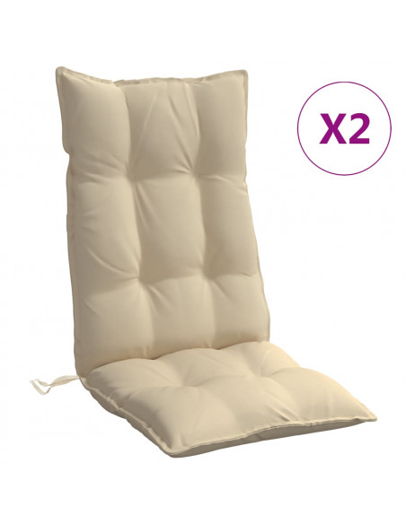 Cuscini per Sedia con Schienale Alto 2 pz Beige Tessuto Oxford