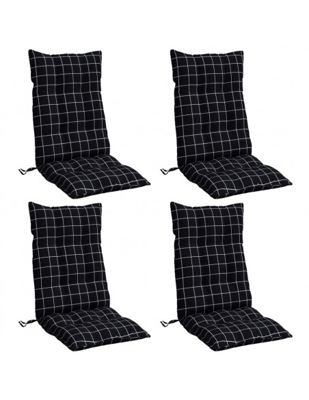 Cuscini Sedia Schienale Alto 4 pz Quadri Nero Tessuto Oxford