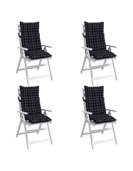 Cuscini Sedia Schienale Alto 4 pz Quadri Nero Tessuto Oxford