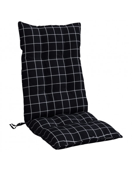 Cuscini Sedia Schienale Alto 4 pz Quadri Nero Tessuto Oxford