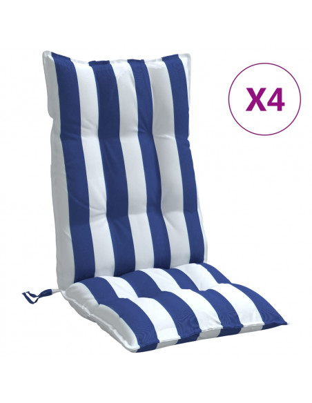 Cuscini Sedia Schienale Alto 4 pz Bianco e Blu Tessuto Oxford