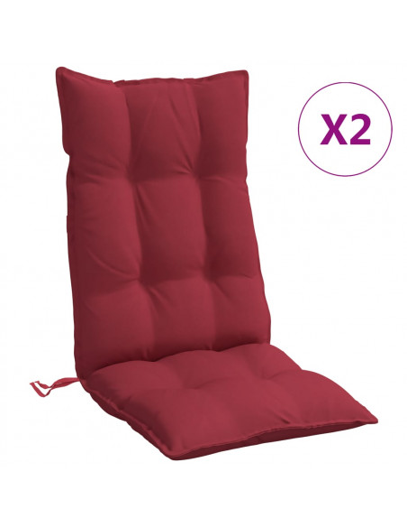 Cuscini Sedia con Schienale Alto 2 pz Rosso Vino Tessuto Oxford