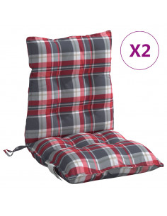 Cuscini Sedia Schienale Basso 2 pz Quadri Rosso Tessuto Oxford 2