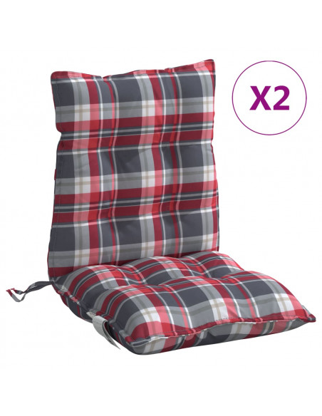 Cuscini Sedia Schienale Basso 2 pz Quadri Rosso Tessuto Oxford