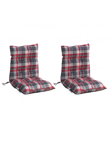 Cuscini Sedia Schienale Basso 2 pz Quadri Rosso Tessuto Oxford