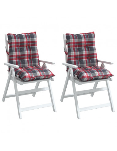 Cuscini Sedia Schienale Basso 2 pz Quadri Rosso Tessuto Oxford