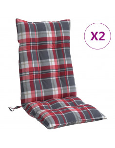 Cuscini Sedia Schienale Alto 2 pz Quadri Rosso Tessuto Oxford 2