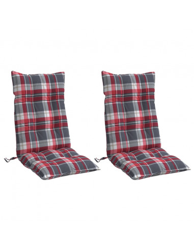 Cuscini Sedia Schienale Alto 2 pz Quadri Rosso Tessuto Oxford