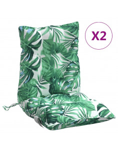 Cuscini Sedia Schienale Basso 2 pz Motivo Foglie Tessuto Oxford 2
