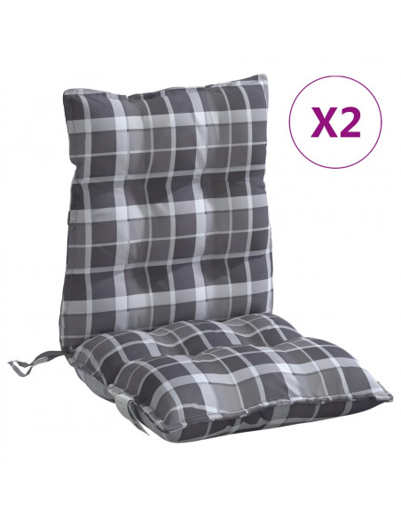 Cuscini Sedia Schienale Basso 2 pz Quadri Grigio Tessuto Oxford