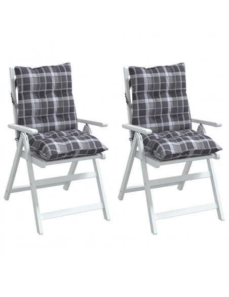 Cuscini Sedia Schienale Basso 2 pz Quadri Grigio Tessuto Oxford