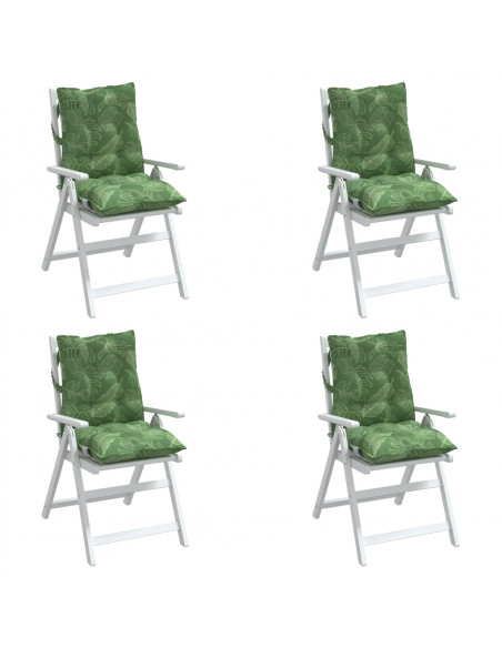 Cuscini Sedia Schienale Basso 4 pz Motivo Foglie Tessuto Oxford