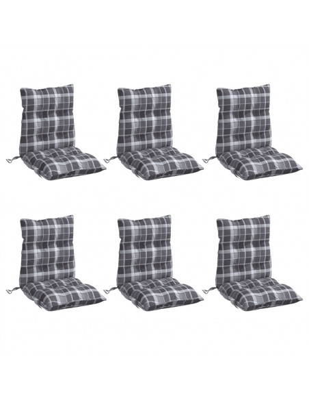 Cuscini Sedia Schienale Basso 6 pz Quadri Grigio Tessuto Oxford