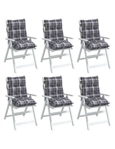Cuscini Sedia Schienale Basso 6 pz Quadri Grigio Tessuto Oxford