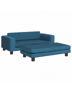Divano per Bambini con Poggiapiedi Blu 100x50x30 cm in Velluto 2