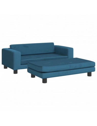 Divano per Bambini con Poggiapiedi Blu 100x50x30 cm in Velluto