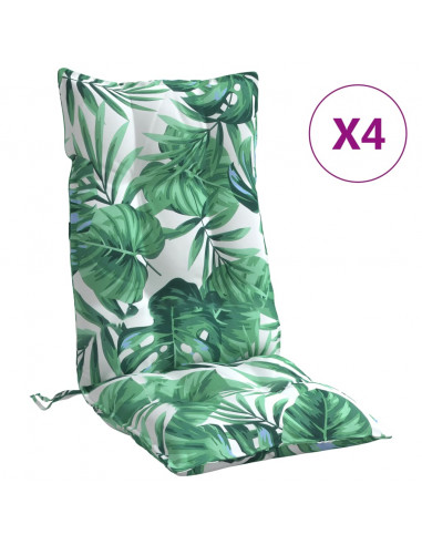 Cuscini Sedia Schienale Alto 4 pz Motivo Foglie Tessuto Oxford