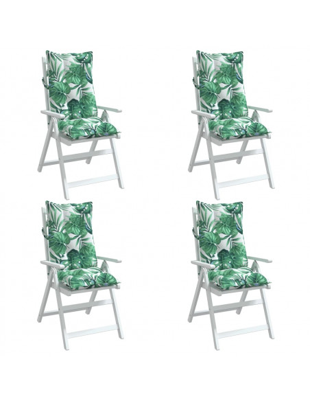 Cuscini Sedia Schienale Alto 4 pz Motivo Foglie Tessuto Oxford