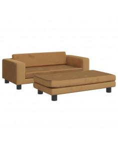 Divano Bambini con Poggiapiedi Marrone 100x50x30 cm in Velluto 2