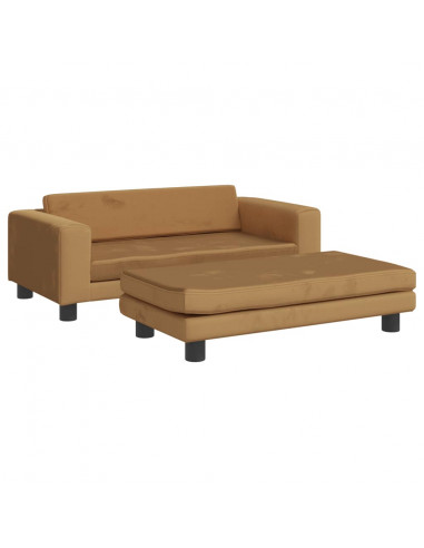 Divano Bambini con Poggiapiedi Marrone 100x50x30 cm in Velluto