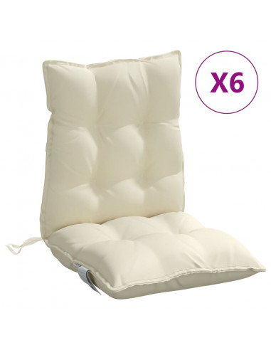 Cuscini per Sedia Schienale Basso 6 pz Crema in Tessuto Oxford